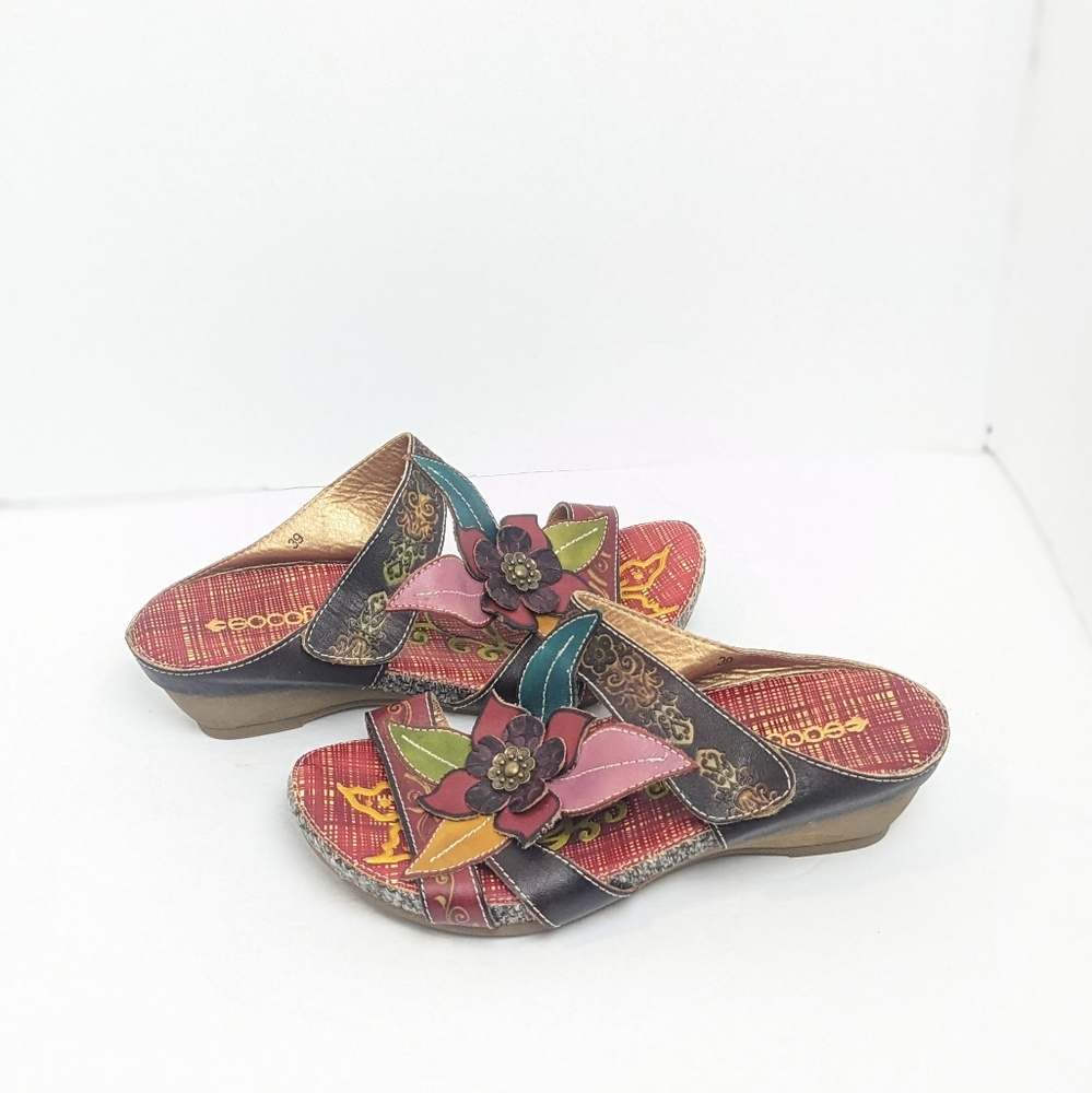 Socofy leather floral sandals